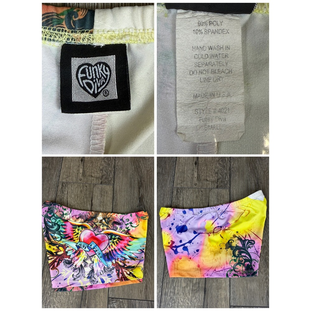 Funky Diva Just Dance Graphic Booty Shorts Multicolor Small Y2K Rave Festival - Picture 6 of 11